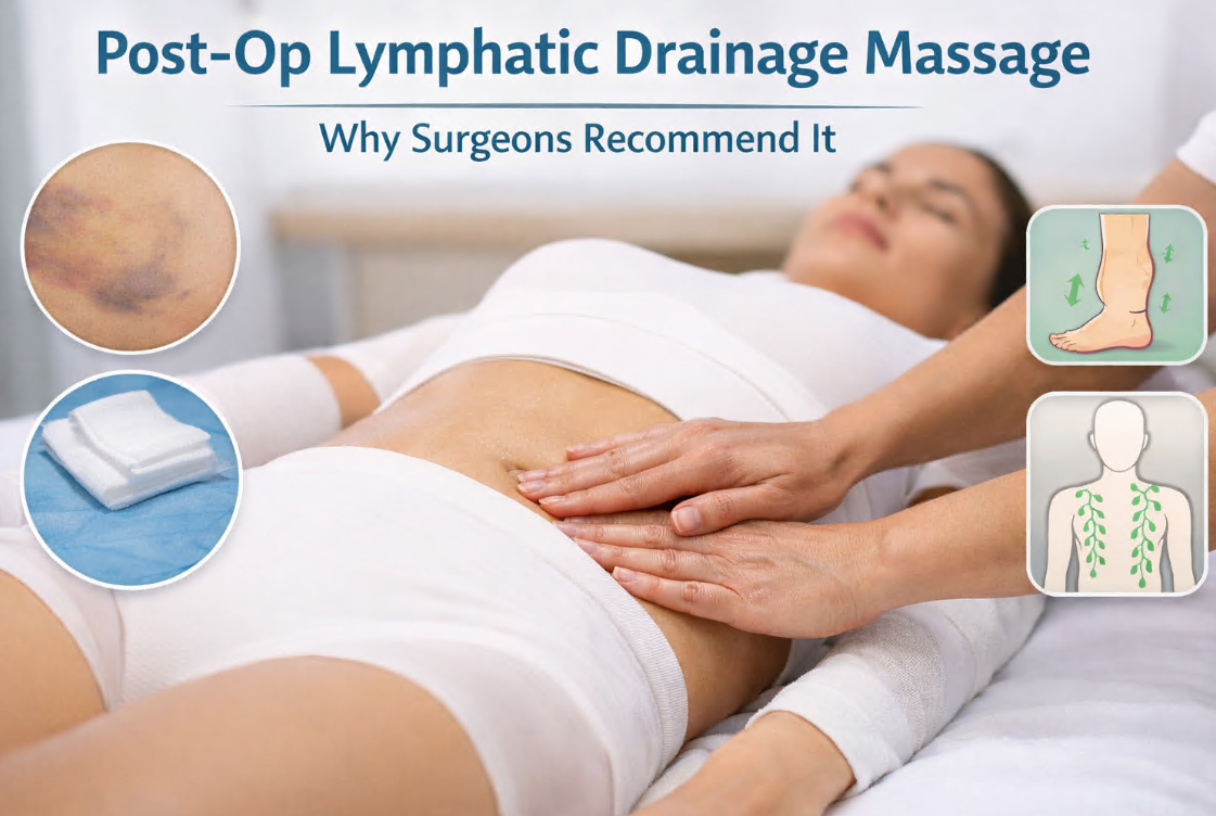 Post-op lymphatic drainage massage supporting healing and recovery